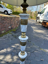 Load image into Gallery viewer, Tall Marble and Brass Floor Lamp Neoclassical Hollywood Regency Style
