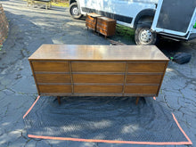 Load image into Gallery viewer, Mid Century Modern Dixie Walnut Triple Dresser with Tapered Legs
