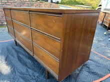 Load image into Gallery viewer, Mid Century Modern Dixie Walnut Triple Dresser with Tapered Legs
