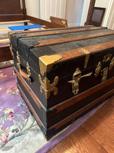 Load image into Gallery viewer, Vintage Steamer Trunk Storage Chest with Brass Hardware and Interior Tray
