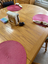 Load image into Gallery viewer, Solid Oak Pedestal Dining Table Set with Leaf and Windsor Chairs
