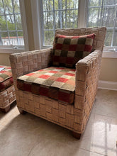 Load image into Gallery viewer, Pair of Ethan Allen Balta Seagrass Armchairs with Ottoman Basketweave Frame

