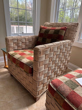Load image into Gallery viewer, Pair of Ethan Allen Balta Seagrass Armchairs with Ottoman Basketweave Frame
