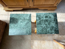 Load image into Gallery viewer, Green Marble Top Side Tables Pair Oak Base Plant Tables
