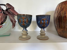 Load image into Gallery viewer, Winchcombe Pottery Goblets Pair Blue Glaze Chalice Cups England Studio Pottery
