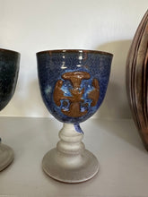 Load image into Gallery viewer, Winchcombe Pottery Goblets Pair Blue Glaze Chalice Cups England Studio Pottery

