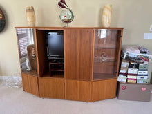Load image into Gallery viewer, Teak Wall Unit Display Cabinet with Glass Doors and Media Bay
