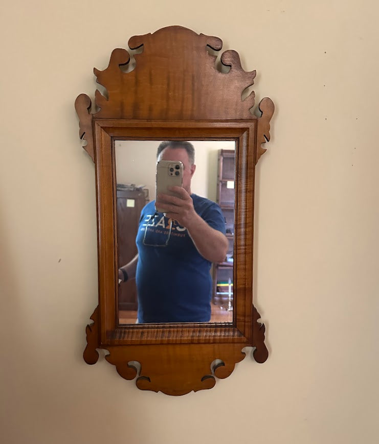 Antique Chippendale-Style Mirror with Tiger Maple Veneer – Small Wall Mirror (Online Exclusive)