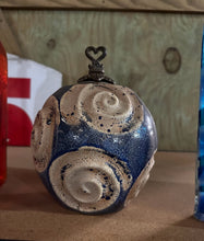 Load image into Gallery viewer, Studio Pottery Lidded Jar Blue Beige Spiral Motif Decorative Vessel

