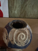 Load image into Gallery viewer, Studio Pottery Lidded Jar Blue Beige Spiral Motif Decorative Vessel
