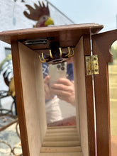 Load image into Gallery viewer, Mini Wooden Jewelry Cabinet with Mirrored Back &amp; Rotating Hook – 11.5&quot; Tall
