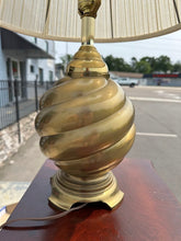 Load image into Gallery viewer, Vintage Brass Swirl Table Lamp with Pleated Shade – 23&quot; Tall
