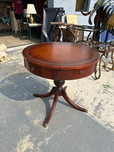 Load image into Gallery viewer, Duncan Phyfe Style Pedestal Drum Table with Leather Top

