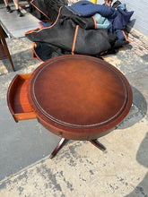 Load image into Gallery viewer, Duncan Phyfe Style Pedestal Drum Table with Leather Top

