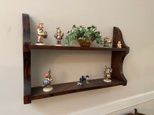 Load image into Gallery viewer, Solid Pine Wall Shelf Dark Stained Two Tier Display Shelf Rustic Wood

