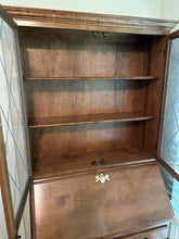 Load image into Gallery viewer, Ethan Allen Early American Secretary Desk Bookcase with Metal Fretwork Glass Doors
