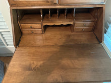 Load image into Gallery viewer, Ethan Allen Early American Secretary Desk Bookcase with Metal Fretwork Glass Doors
