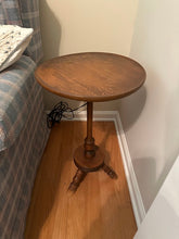 Load image into Gallery viewer, Vintage Oak Pedestal Plant Stand Round Side Table
