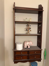 Load image into Gallery viewer, Vintage Mahogany Fretwork Wall Shelf 4 Drawers
