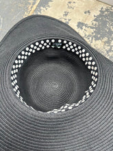 Load image into Gallery viewer, J.Crew Wide Brim Black Straw Sun Hat – Polka Dot Lining – 17&quot; Total Width – Light Use		$5	6/12	6/14
