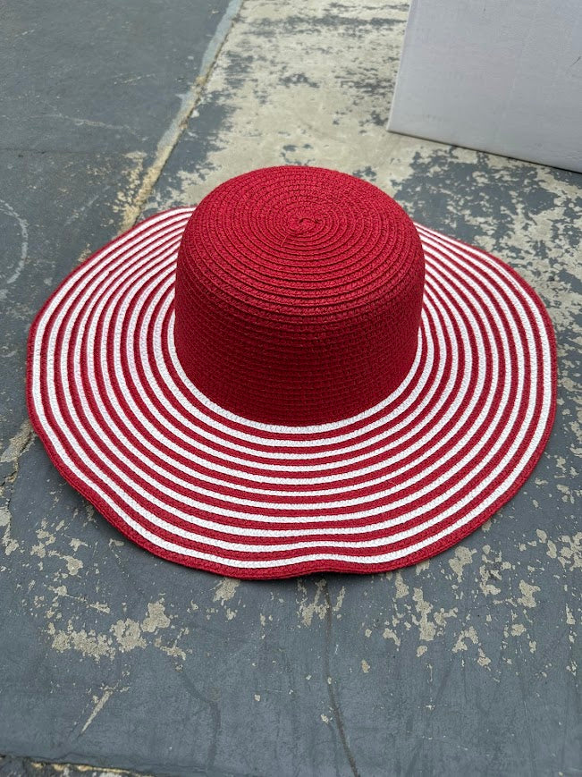 Cruise Club Red & White Striped Wide Brim Sun Hat – 100% Paper – 16.25” Round Interior$5	6/12	6/14 (Copy)