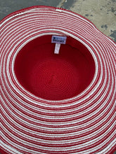 Load image into Gallery viewer, Cruise Club Red &amp; White Striped Wide Brim Sun Hat – 100% Paper – 16.25” Round Interior$5	6/12	6/14 (Copy)
