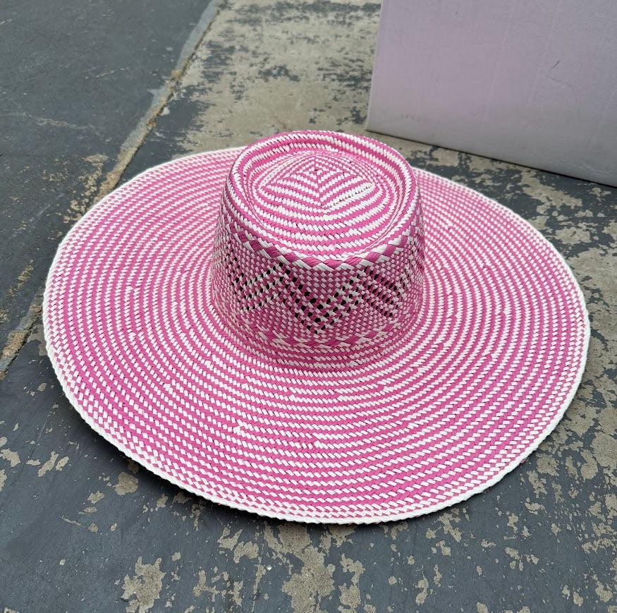 New J.Crew Pink & White Wide Brim Sun Hat – S/M – Original Tag $69.50