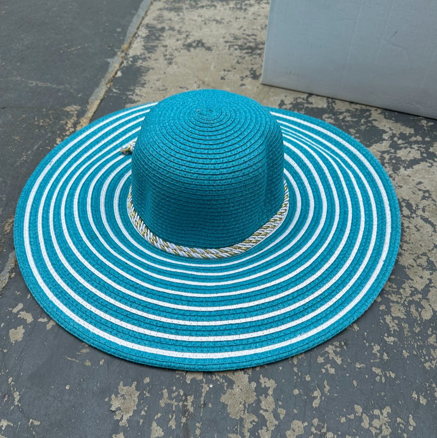 Cruise Club Wide Brim Turquoise & White Sun Hat – 17.5