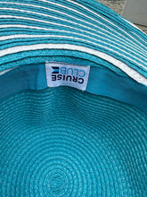 Load image into Gallery viewer, Cruise Club Wide Brim Turquoise &amp; White Sun Hat – 17.5&quot;

