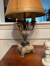 Load image into Gallery viewer, Vintage Marble and Brass Bouillotte Style Table Lamp Lions Paw Feet Working
