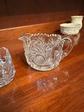 Load image into Gallery viewer, Vintage Cut Crystal Creamer Sugar Bowl Set Starburst Pattern
