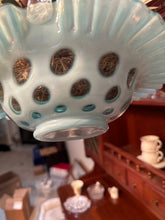 Load image into Gallery viewer, Vintage Fenton Blue Opalescent Hobnail Basket Ruffled Glass Handle
