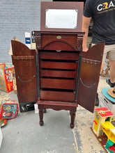 Load image into Gallery viewer, Traditional Cherry-Finish Standing Jewelry Armoire with Mirror
