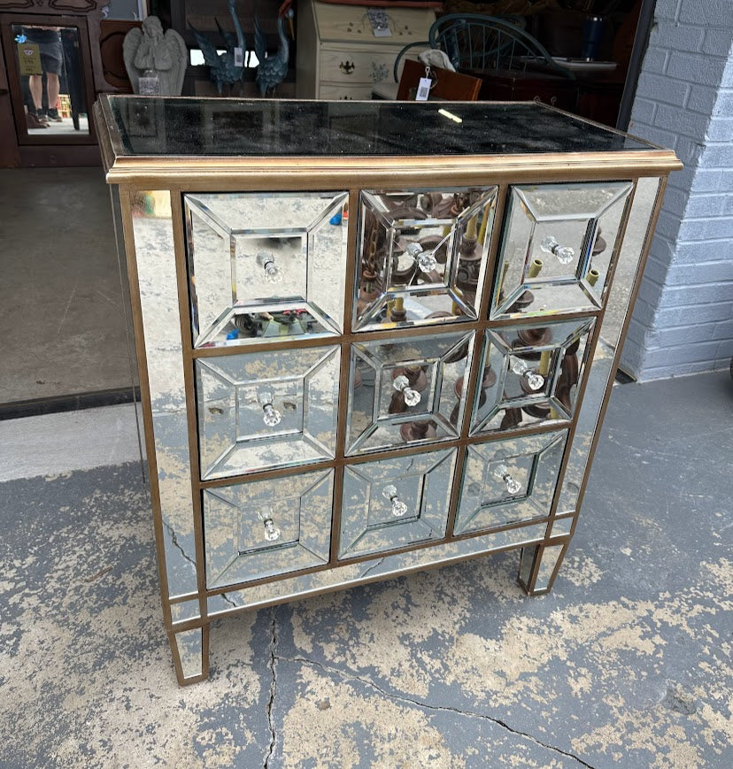 Glam Mirrored 9-Drawer Chest with Beveled Panels