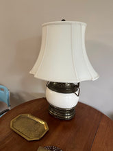 Load image into Gallery viewer, Chapman Style Urn Table Lamp Cream Glaze Brass Mounts White Shade
