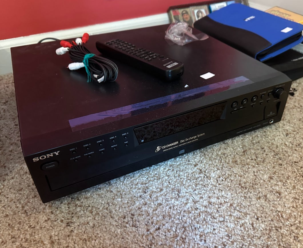 Sony CDP-CE375 5-Disc CD Changer Player with Remote & RCA Cables – Tested & Working