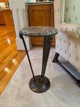 Load image into Gallery viewer, Neoclassical Marble Top Pedestal Accent Table with Lion Head Metal Base
