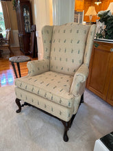Load image into Gallery viewer, Custom Upholstered Chippendale Wingback Chair with Asian Motif Fabric

