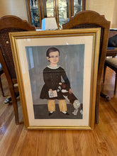 Load image into Gallery viewer, Samuel Miller Young Boy With Dog Folk Art Print Framed Reproduction
