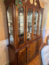Load image into Gallery viewer, Traditional Mahogany Lighted China Cabinet with Broken Arch Pediment
