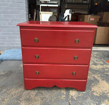 Load image into Gallery viewer, Red Rolling Chest with Drop-Front Desk – Child’s Secretary Chest on Casters
