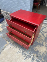 Load image into Gallery viewer, Red Rolling Chest with Drop-Front Desk – Child’s Secretary Chest on Casters

