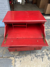 Load image into Gallery viewer, Red Rolling Chest with Drop-Front Desk – Child’s Secretary Chest on Casters
