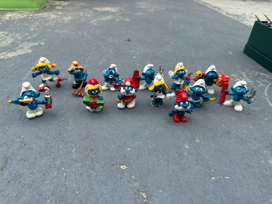 Vintage Smurfs PVC Figurine Lot (13) – Schleich & Wallace Berrie – 1980s Collection