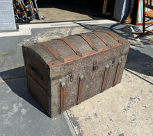 Load image into Gallery viewer, Antique Dome Top Steamer Trunk with Embossed Tin Panels
