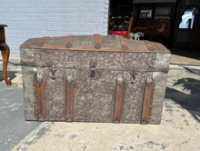 Load image into Gallery viewer, Antique Dome Top Steamer Trunk with Embossed Tin Panels
