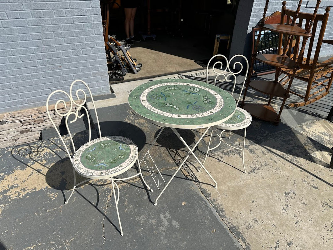 Mosaic Tile Bistro Table & Chairs Set – Garden Herb Motif