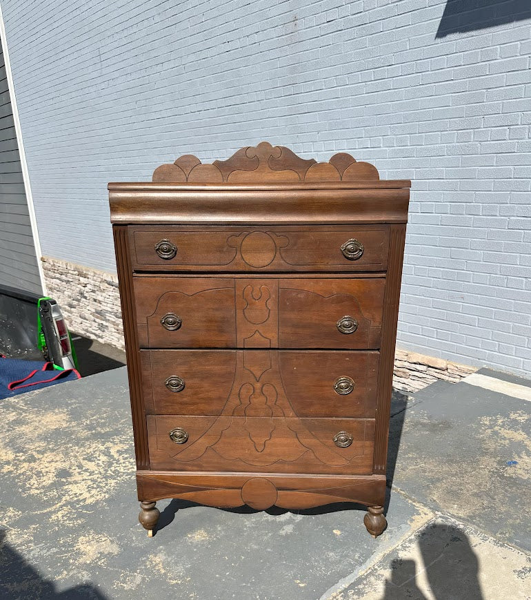 Circa 1930s Art Deco Chest of Drawers with Carved Detail