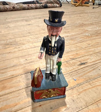 Load image into Gallery viewer, Vintage Cast Iron Uncle Sam Mechanical Coin Bank
