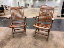Load image into Gallery viewer, Pair of Solid Teak Folding Outdoor Armchairs with Slatted Seats and Backs
